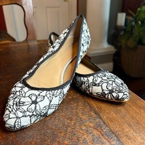 Anthropologie Black & White Embroidered Lace Ballet Flats - Size 37
